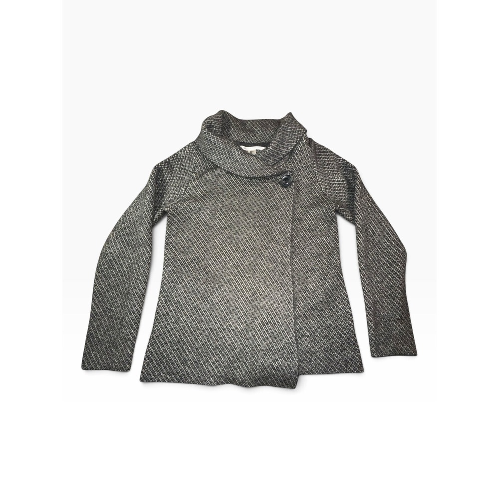 Max Studio Cardigan Women Large Grey Wool Blend Cowl Neck Asymmetric